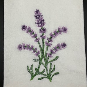 Lavender sprigs Flour Sack Towel. Machine Embroidered. Lavender. Herbs. Farmhouse. Farmhouse decor. Kitchen decor. Hostess gift. Garden