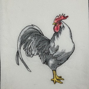 Rooster Flour Sack Towel. Machine Embroidered. Farmhouse. Gray rooster.