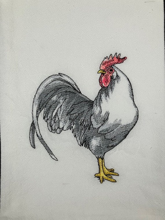 Rooster Flour Sack Towel. Machine Embroidered. Farmhouse. Gray - Etsy