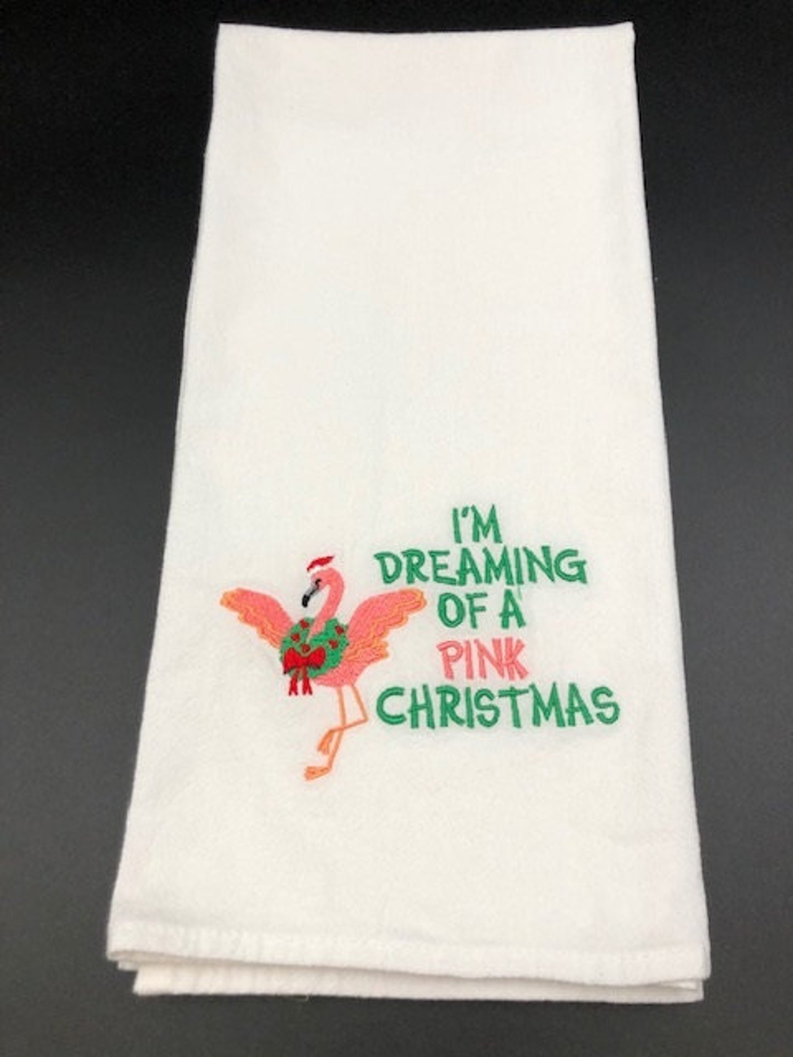 Flamingo Christmas Flour Sack Towel. Machine Embroidered. Etsy