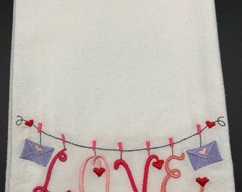 Valentine Hearts Flour Sack Towel. Wedding. Shower Gift. Machine embroidered.