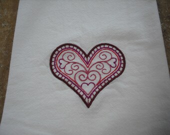 Valentine Hearts Flour Sack Towel. Wedding. Shower Gift. Machine embroidered.