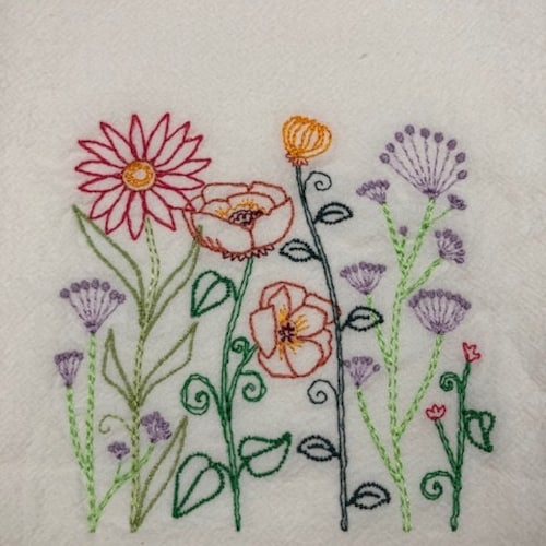 Flowers in Mason Jar Flour Sack Towel. Machine Embroidered. Etsy