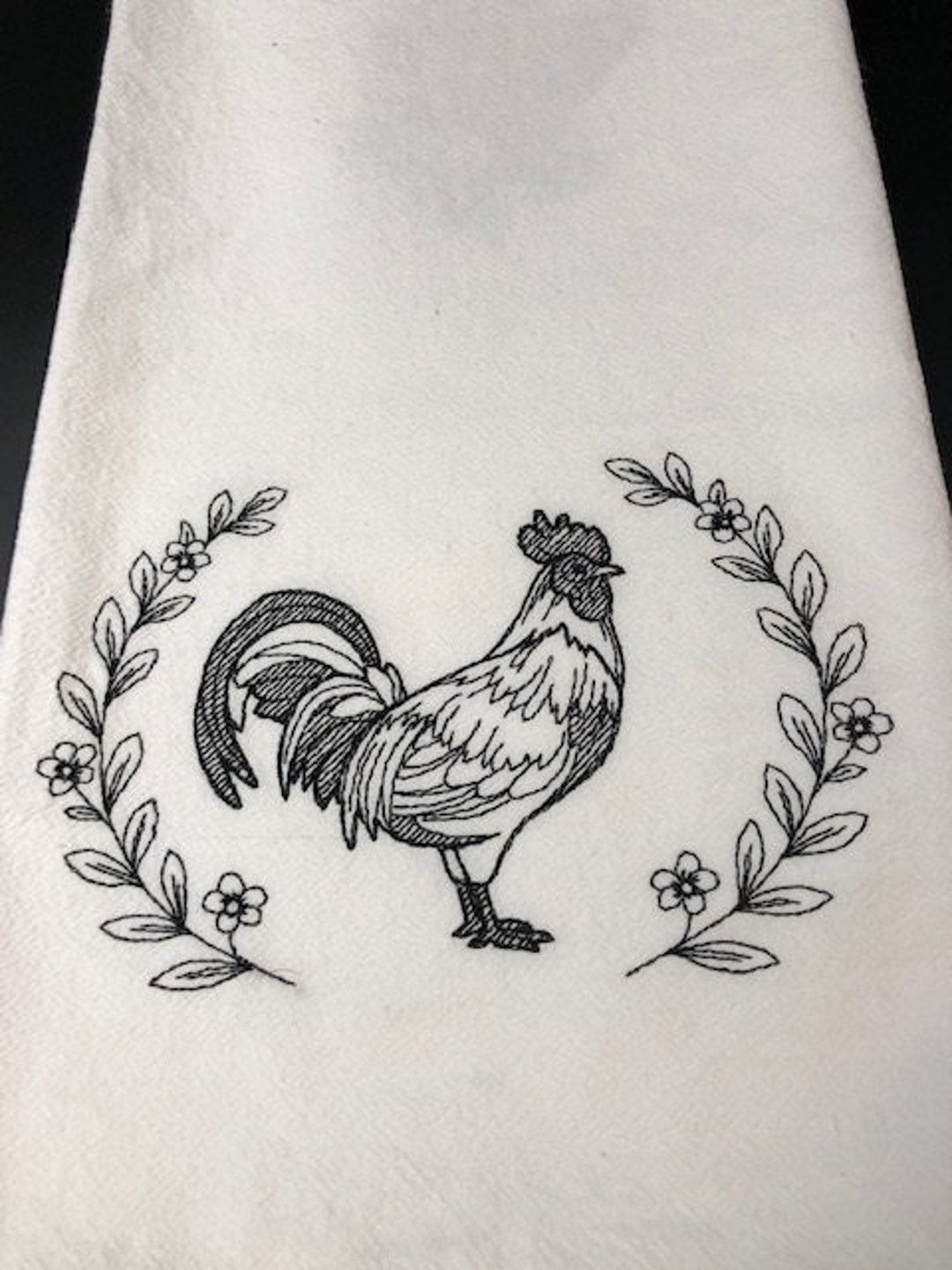 Flour Sack Towel Farmhouse Rooster. Machine Embroidered. Farmhouse Decor. Vintage Style. Rooster ...