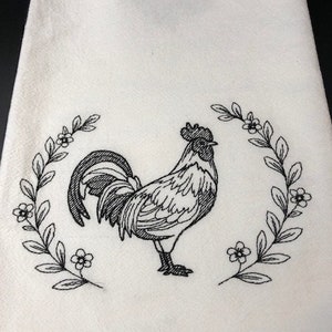 Flour Sack Towel Farmhouse Rooster. Machine Embroidered. Farmhouse Decor. Vintage Style. Rooster ...