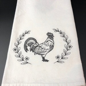 Flour Sack Towel Farmhouse Rooster. Machine Embroidered. Farmhouse Decor. Vintage Style. Rooster ...
