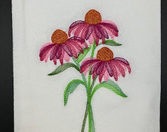 Coneflower Flour Sack Towel. Machine Embroidered. Garden decor. Farmhouse. Farmhouse decor. Kitchen decor. Hostess gift. Garden