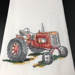 Tractor Farmhouse Style Flour Sack Towel. Machine Embroidered. Farmhouse style. Vintage.