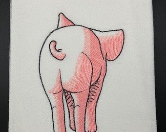 Pig rear view flour sack towel. Machine embroidered. Farmhouse decor. Farmhouse. Pig Decor.