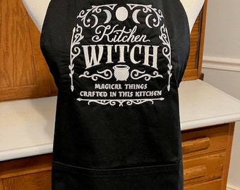 Kitchen witch apron.  Machine embroidered. Mother's day. Birthday.