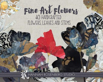 Fine Art Flower Collaged Printables, Digital Scrapbooking, Journal, Card Making Supplies, Ephemera