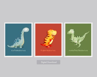 Dinosaur Wall Art, Set of 3, Charming Nursery Decor Digital Downloads, 8x10, Perfect for Kids Room, Gift