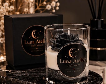 Vela Rosa Negra – Vela de soja aromática con forma esculpida, decoración gótica romántica para el hogar.