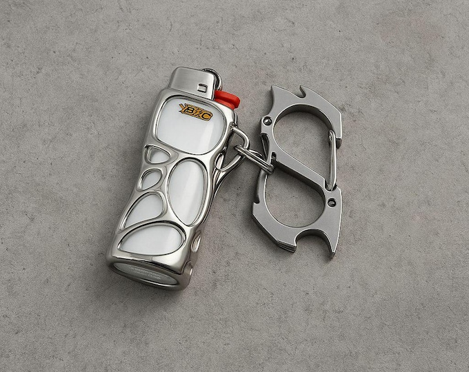Stainless Steel BIC Slim Lighter Case Organic Molten Design Metal Sleeve Holder