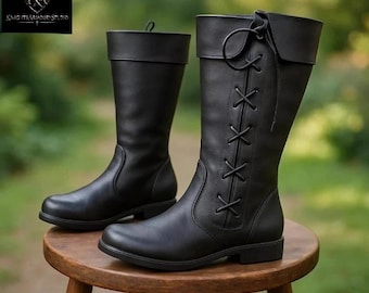 Medieval Leather Viking Pirate Boots | Renaissance LARP Halloween Costume Shoes | Handmade SCA Warrior Footwear