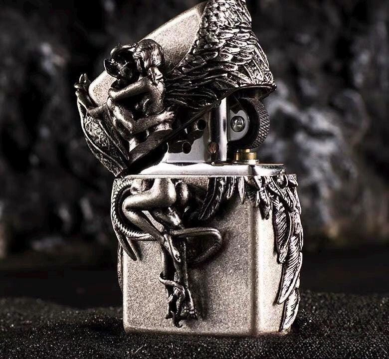 Gothic Angel Devil Lighter Case, Dark Romance Couple Design, Metal ...