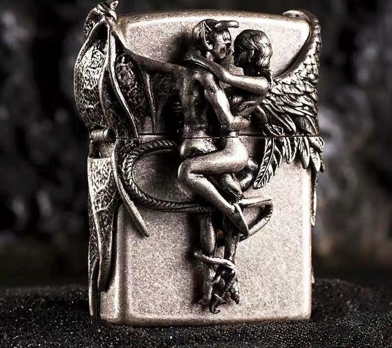 Gothic Angel Devil Lighter Case, Dark Romance Couple Design, Metal ...