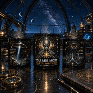 Sie sind mehr Becher, spirituelles Erwachen Kaffeebecher, Alien UFO Becher, Bewusstseinsgeschenk, motivierende kosmische Tasse, esoterische Kunst