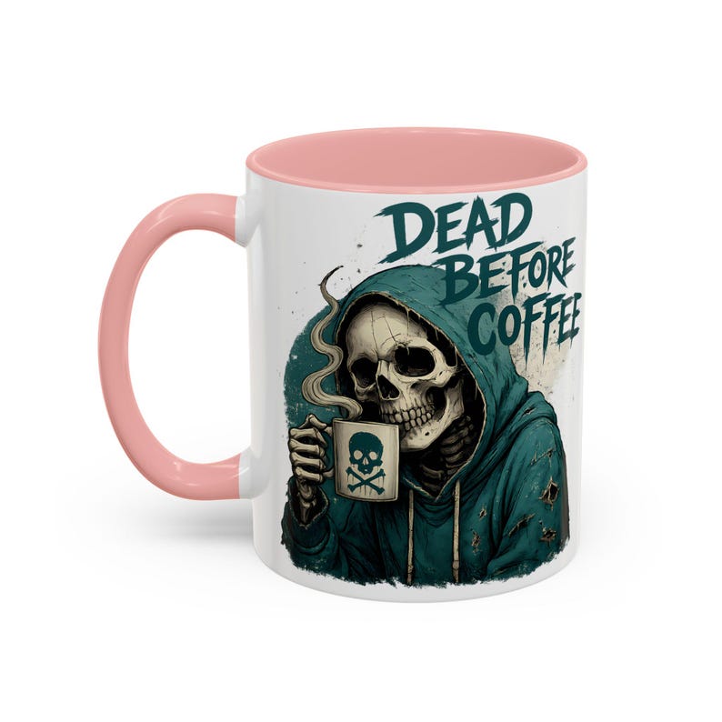 Dead Before Coffee Ceramic Mug, Funny Skeleton Coffee Cup,