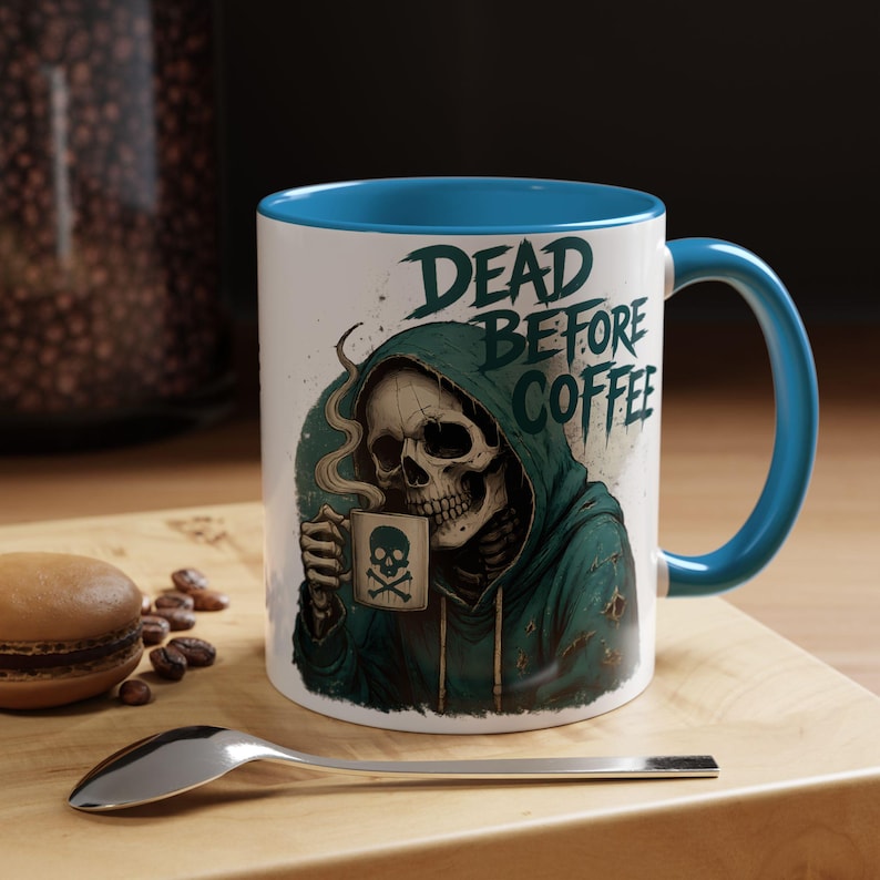 Dead Before Coffee Ceramic Mug, Funny Skeleton Coffee Cup,