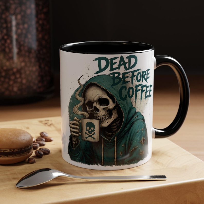 Dead Before Coffee Ceramic Mug, Funny Skeleton Coffee Cup,