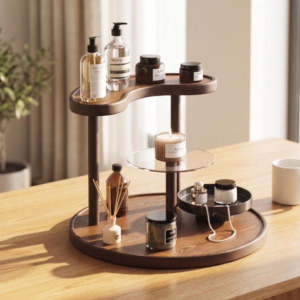 3-Tier Modern Minimalist Wood Cosmetic Organizer Rack Skincare, Perfume, Jewelry Storage