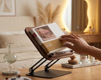 Soporte de lectura de madera maciza, atril de escritorio ajustable para libros, soporte para tablet, corrector de postura.