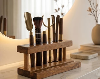 Juego organizador de herramientas para la ceremonia del té Walnut, base minimalista para tetera Japandi