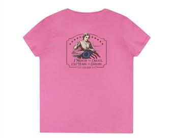Betsy Ross Flag | 1776-2026, 1 Month to Create 250 Years to Endure | Ladies V-Neck T-Shirt