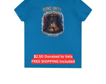 Camiseta con la Campana de la Libertad "Sonó hasta que se rompió" / Camiseta gráfica de la historia estadounidense de 1776 / Camiseta de mujer con cuello en V