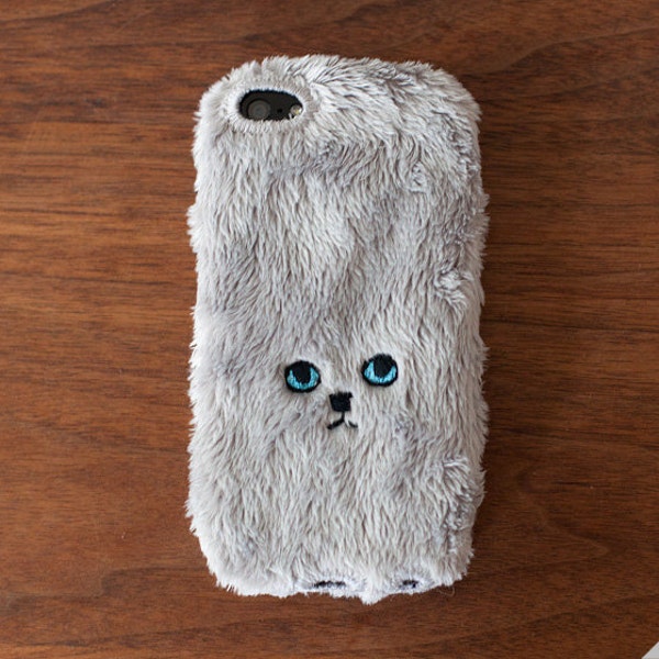 Cat iPhone Cover for iiPhone5 / 5c / 5s - Grey (eyes are Blue)