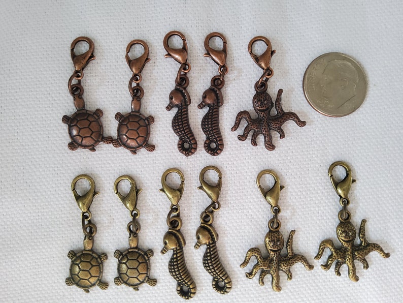 Seahorse Turtle Progress Keepers for Crochet Octopus; Zipper Pull