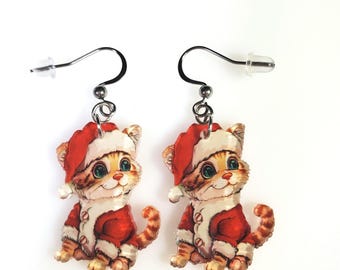 Orecchini Gatto Acrilico Colorati A Forma Di Cuore – Leggeri, Donna, Amanti Dei Gatti