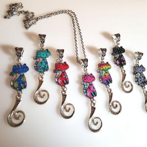 Colorful Cat Portuguese Knitting Pin Necklace or clip on