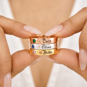 Bague avec pierre de naissance et nom de l'animal de compagnie, gravure intérieure personnalisée, bijou souvenir pour les amoureux des animaux, cadeau pour elle