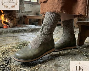 Medieval Leather Shoes Women, Renaissance Flat Shoes, Historical Costume Footwear, Cosplay Shoes