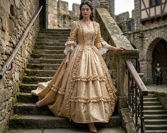 Victorian Ruffle Gown,Vintage Princess Dress,Renaissance Formal Dress