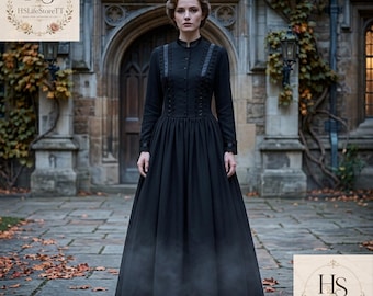 Schwarzes Gothic Kleid,Dark Academia Kleid,Victorian Mourning Dress,Gothic