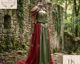 Medieval Archer Dress,Vintage Corset Dress,Fantasy Costume Gown