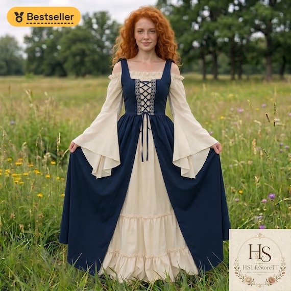 Medieval Renaissance Dress,Lace-Up Corset Gown,Viking Ren Faire Dress