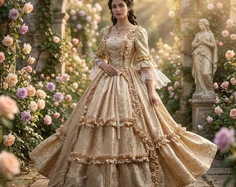 ヴィクトリア朝風フリルガウン、ヴィンテージプリンセスドレス、ルネッサンス風フォーマルドレス