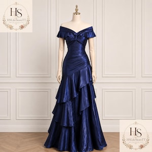etsy navy blue bridesmaid dresses Floor-Length Tulle Navy Blue Bridesmaid Dresses V Neck Dress US16W / Custom Color