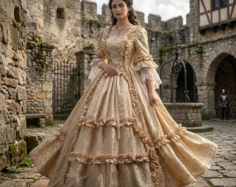 ヴィクトリア朝風フリルガウン、ヴィンテージプリンセスドレス、ルネッサンス風フォーマルドレス