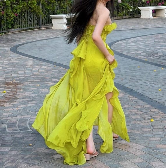lime green wedding guest dress off Shoulder Ball Gown, Corset Style Maxi Dress, Elegant & Prom John Hopkins University