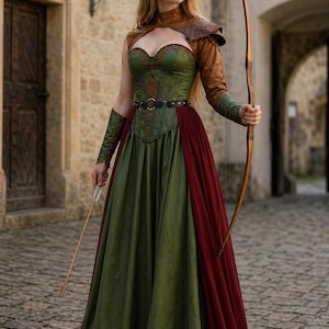 knee length dresses for ladies Hunter Green Split Neck Puff Short Sleeve Tiered Midi Dress main image 1