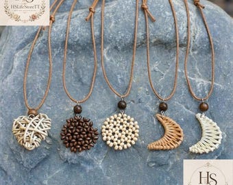 手作りのボヘミアンネックレス - 素朴な木製ペンダントジュエリーセット、ギフト