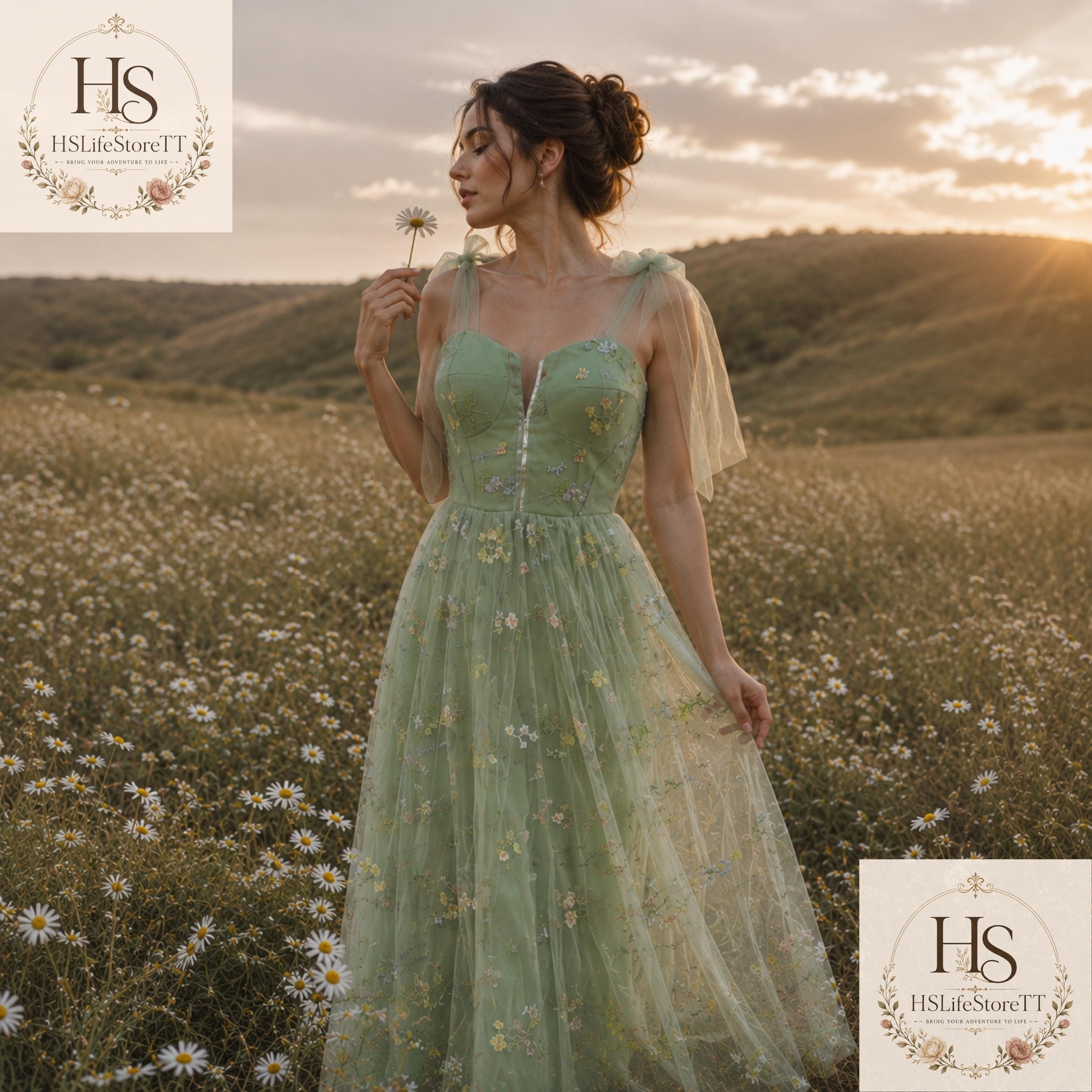 sage green prom dress with flowers Prom Dress 4353 main image 1