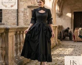 ゴシック・ヴィクトリアン・ドレス、赤と黒のルネッサンス・ガウン、プリンセス・マキシ・ドレス