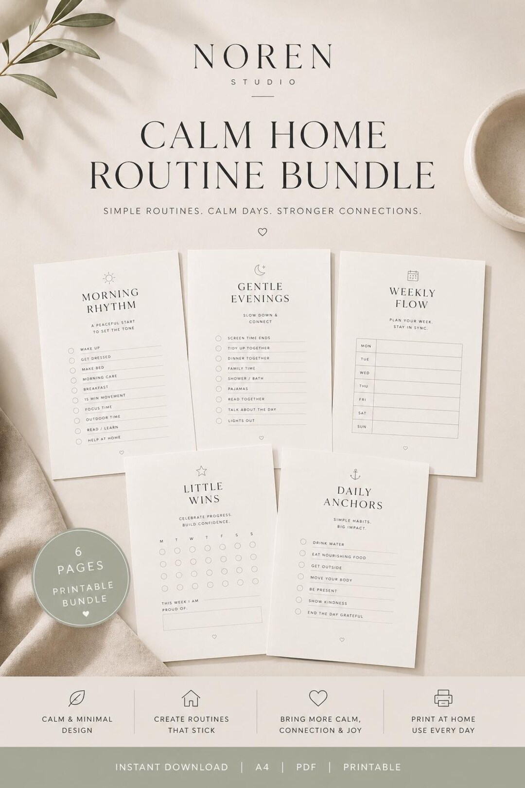Calming Kids Routine Printable | Morning, Evening, Weekly Schedules ...