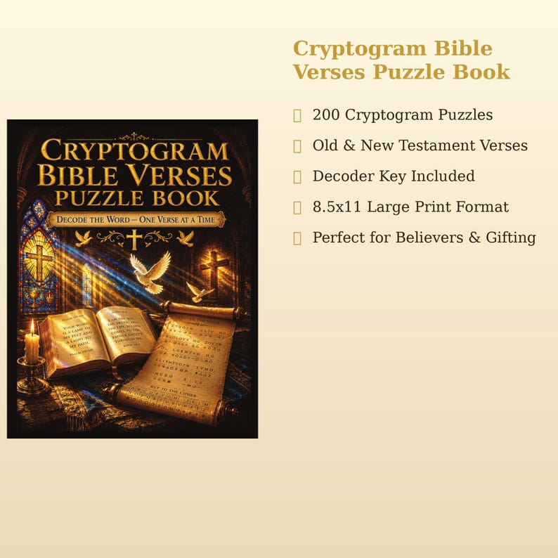 Decoding Key And Pdf Cryptogram Bible Verses Puzzle Book | 200 Cryptogram Puzzles Scripture ...